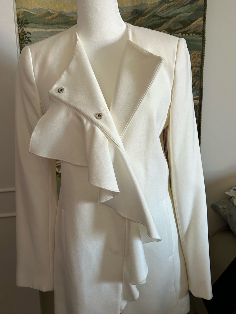 Zara Cream Ruffle-Front Blazer